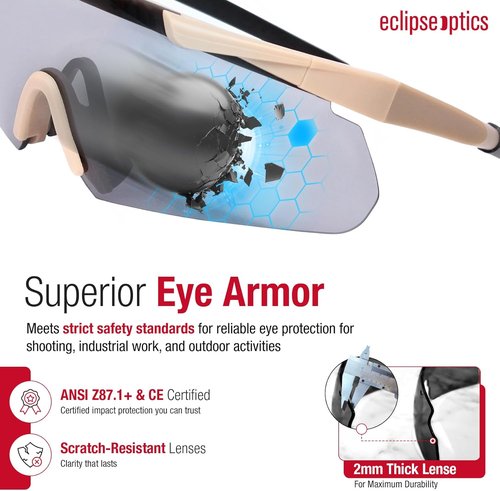 Eclipse Optics Shooting Glasses - Anti-Fog, Scratch Resistant Safety Glasses with UV Protection