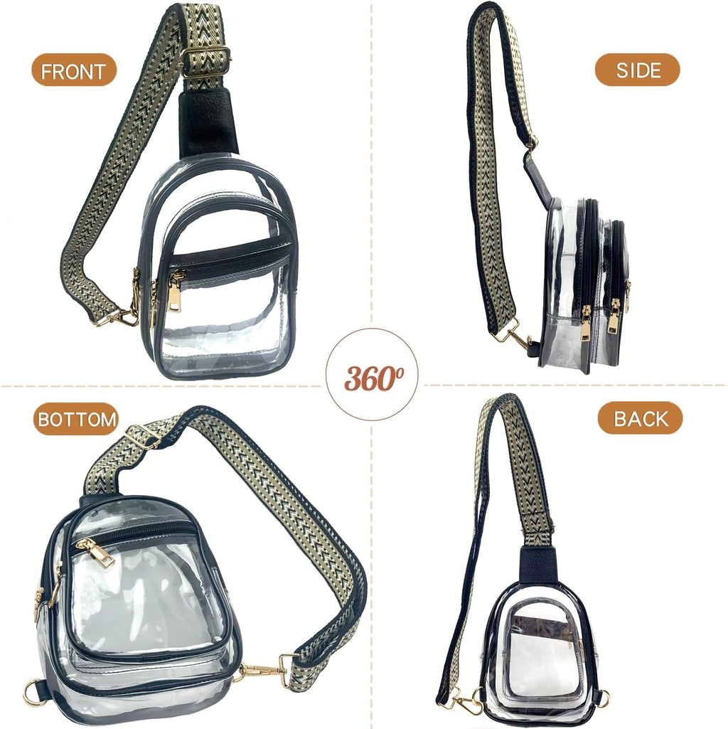 Skiennix Clear Stadium Bag - 3 Pocket Crossbody Sling Backpack | Transparent Concert Fanny Pack