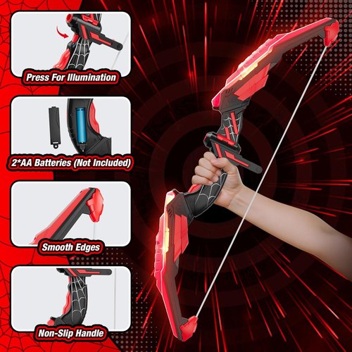 HYES Bow and Arrow Set - LED Light Up Archery Kit with 12 Suction Cup Arrows & Targets | Indoor Outdoor Fun for Kids Ages 4-12