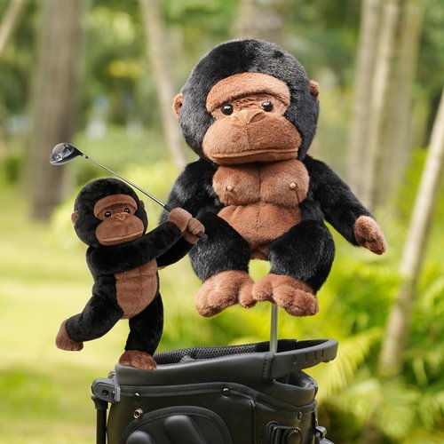 Driver Headcover Funny Golf Headcover Animal Golf Club Head Covers Gorilla Design Brown Plush Golfing Gifts for Men Women Golfer Fits up to 460CC Driver Head