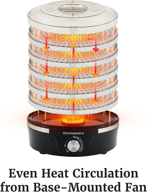 Elite Gourmet EFD319 Food Dehydrator - 5 BPA-Free Trays with Adjustable Temperature for Jerky & Snacks | Black