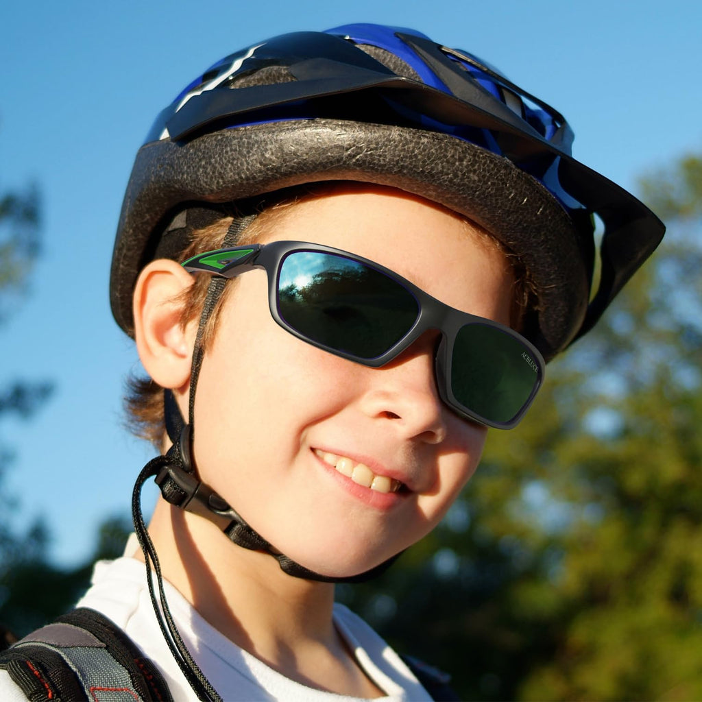 ACBLUCE Kids Sunglasses Polarized for Boys Girls Child Toddler Sport Baseball Cycling Running Softball Beach White Blue Glasses for age 3 4 5 6 7