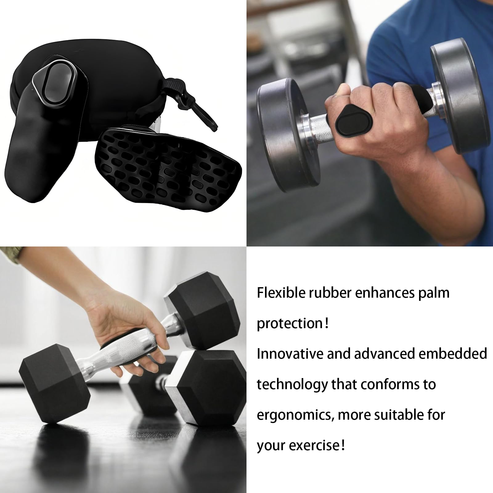 Workout Grips Rubber fitness grip fingerless gloves, unisex,anti slip and anti sweat rubber fitness grip, suitable for weightlifting, pull-up, gym training, essential for fitness (Black)