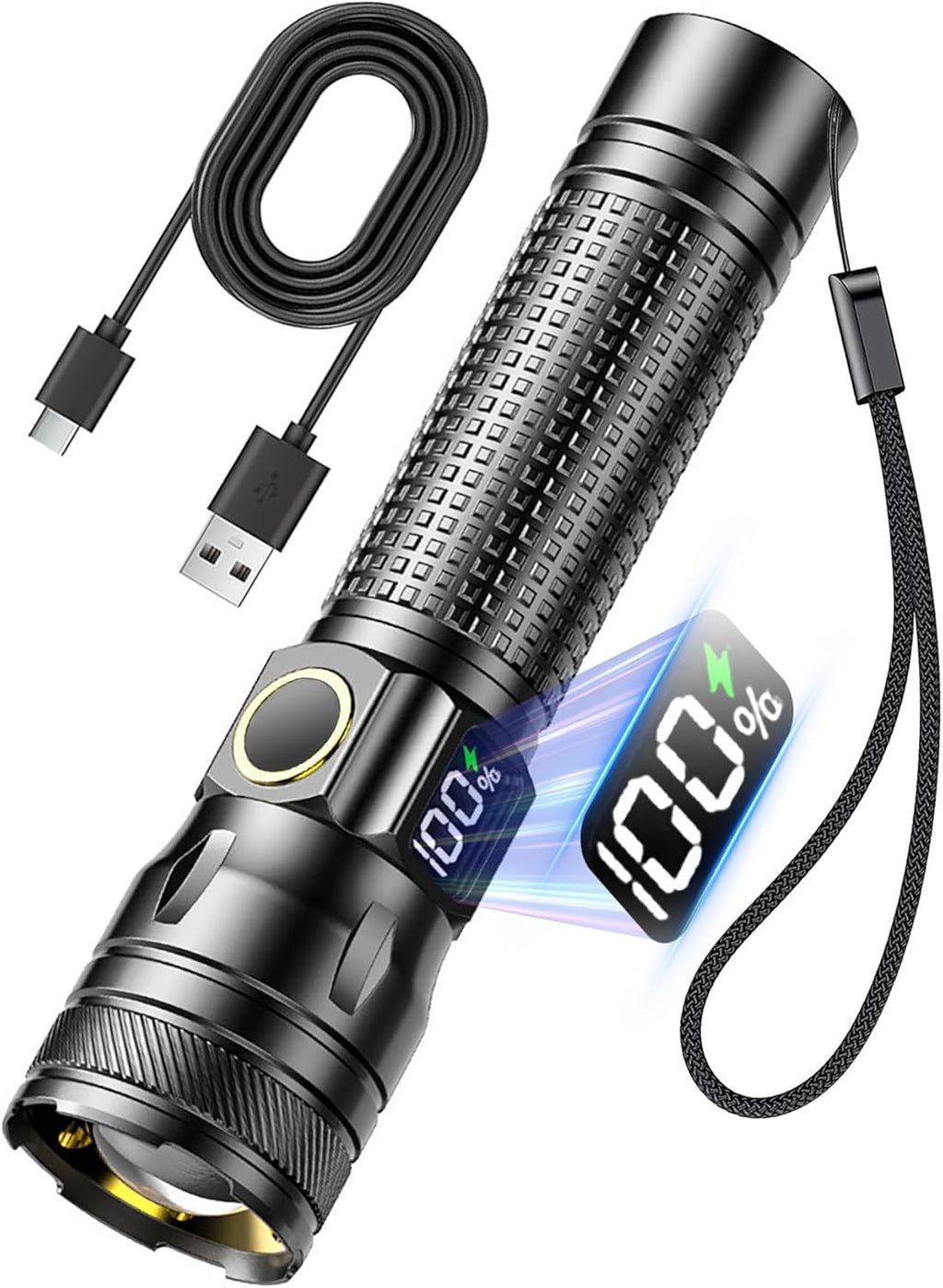 Skiennix Rechargeable LED Flashlight - High Lumens Bright EDC with Digital Power Display | USB-C Charging for Home & Outdoor Use
