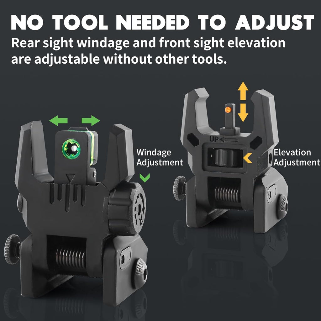 ZBULAR Fiber Optic Sights - Tool-Free Adjustable Flip-Up Front & Rear Backup Sights | Green & Red Dots