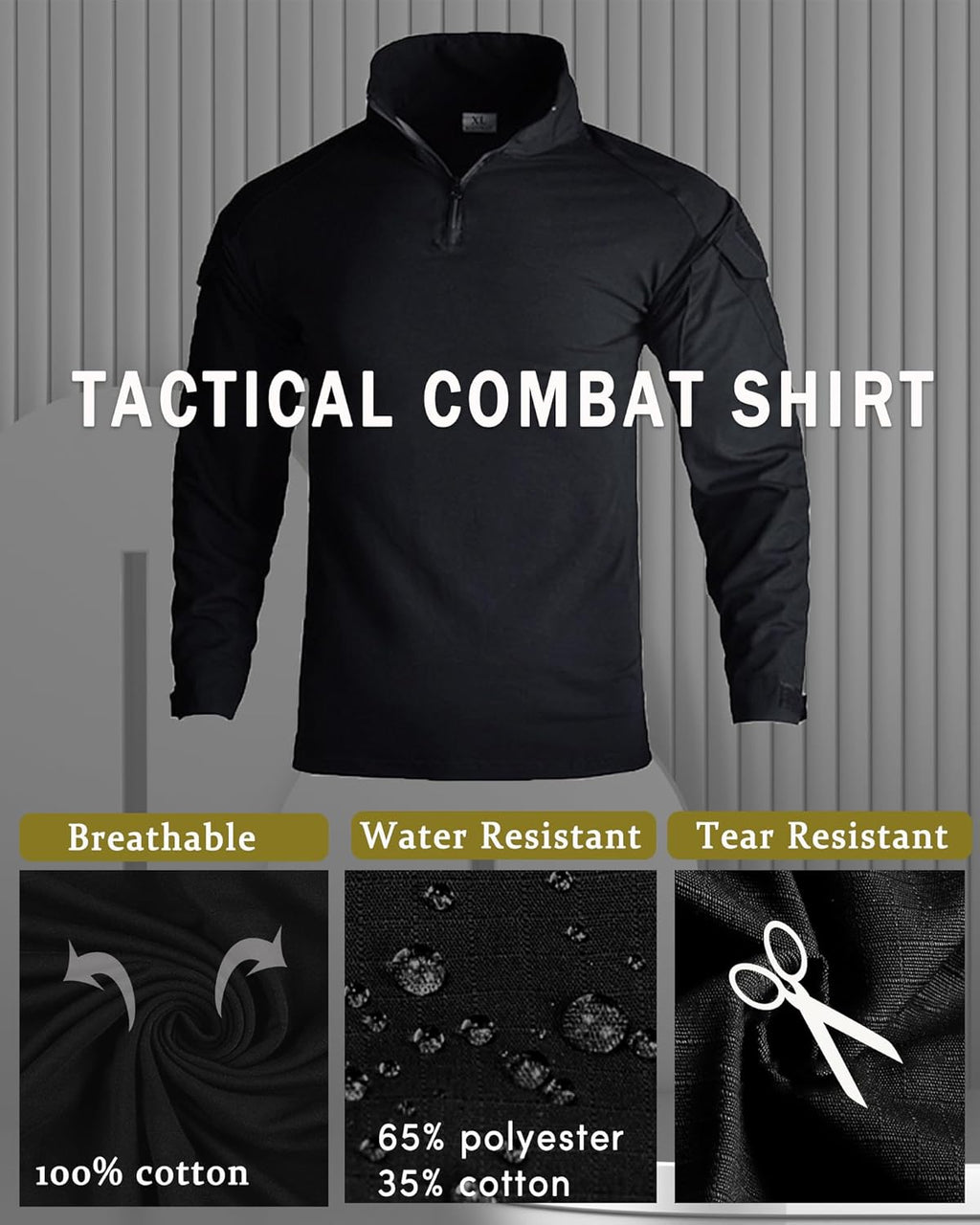 Skiennix Men's Camo Tactical Combat Shirt - Lightweight Long Sleeve Military BDU Top | Ideal for Paintball & Airsoft