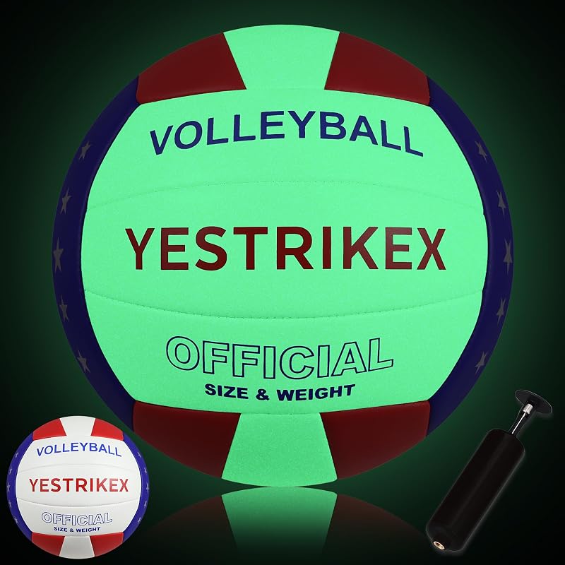 Glow in The Dark Official Size Volleyball with Night-Glow Effect - Red/Blue/White (Variation Included) + Pump Kit