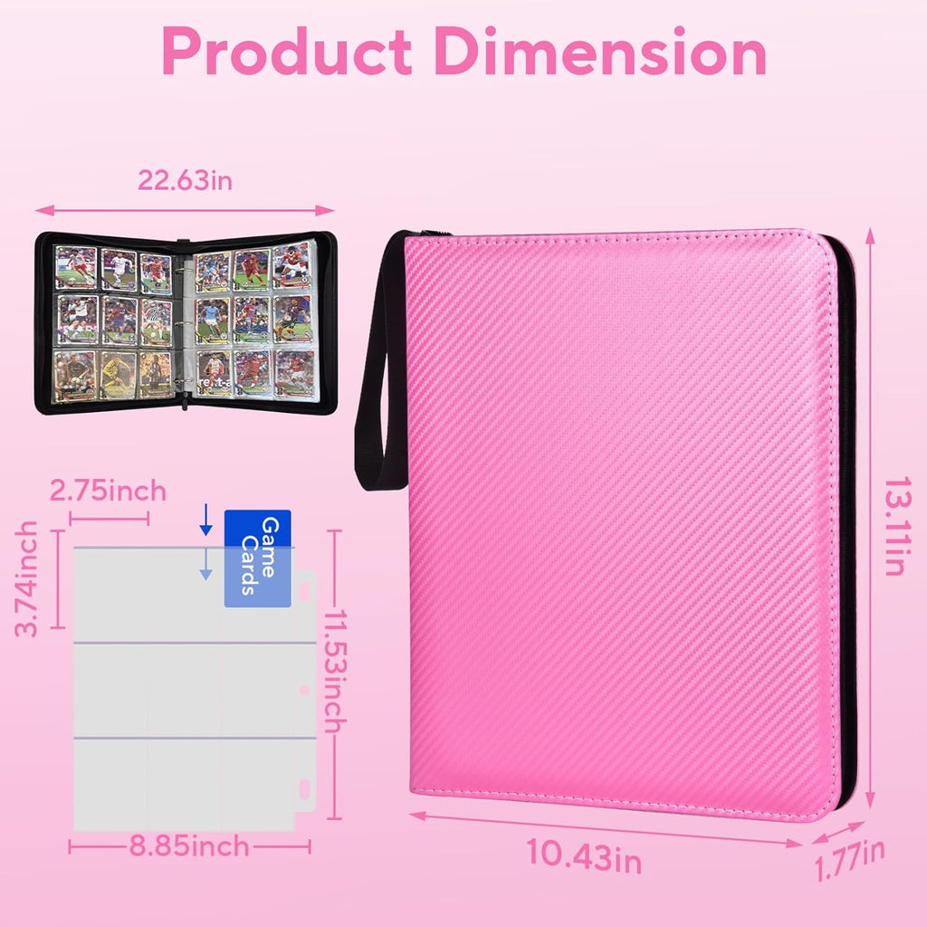 Skiennix Portable 9-Pocket Trading Card Binder - Holds 1080 Cards | Compact Pink Album Organizer
