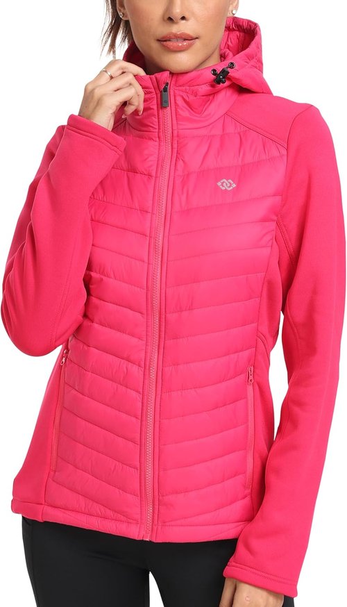 MoFiz Women's Lightweight Insulated Softshell Jacket - Fleece Lined, Hooded, Full Zip Running Coat