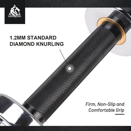LIONSCOOL 16"/20” Loadable Dumbbells Pairs in Commercial Grade, Heavy Duty Olympic Dumbbell Bar/Handle for Strength Training, Compatible with 2’’ Standard Plates (Silver Chrome, 16 INCH)