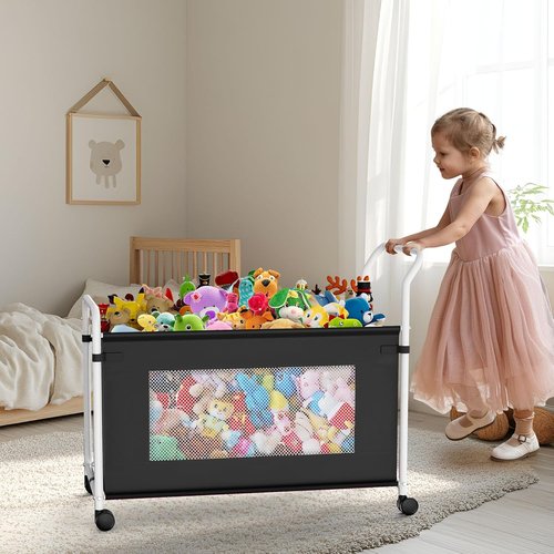 KEEGH Extra Large Toy Box for Kids with 360° Rotating Wheels, Heavy Duty Toy Chest for Boys and Girls, Toy Storage Organizer for Kids, Toy Bins for Living Room, Nursery, Bedroom(Black)
