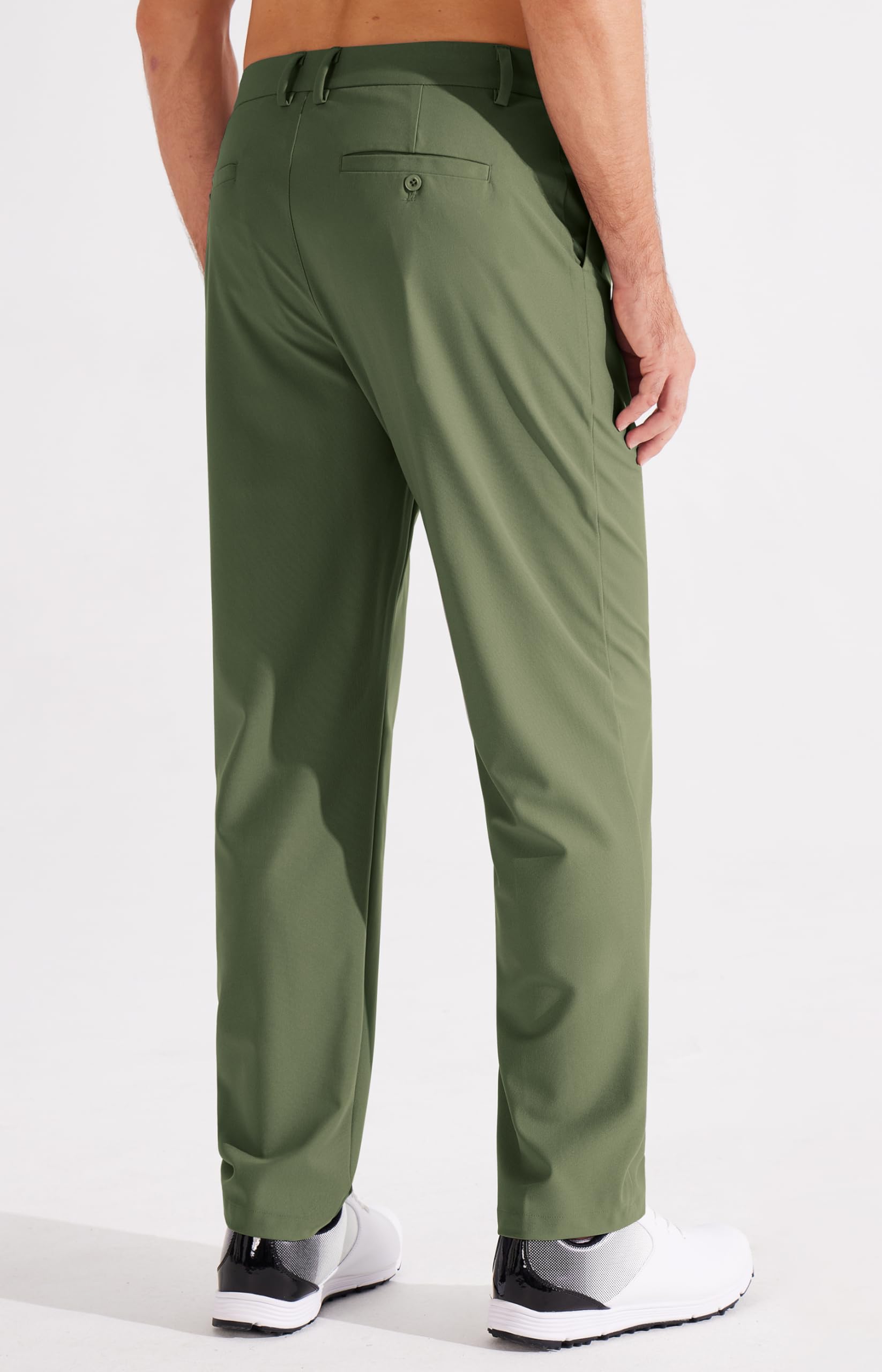 Libin Mens Golf Pants Stretch Work Dress Pants 29" Lightweight Business Casual Pants for Men Classic Fit Comfy Trousers Office Lounge with Pockets, Army Green, 32W x 29L