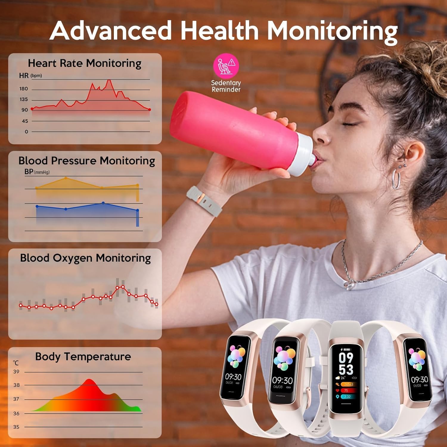 Skiennix Fitness Tracker - 2025 Smart Watch with Blood Pressure & Heart Rate Monitor | IP67 Waterproof, Pink