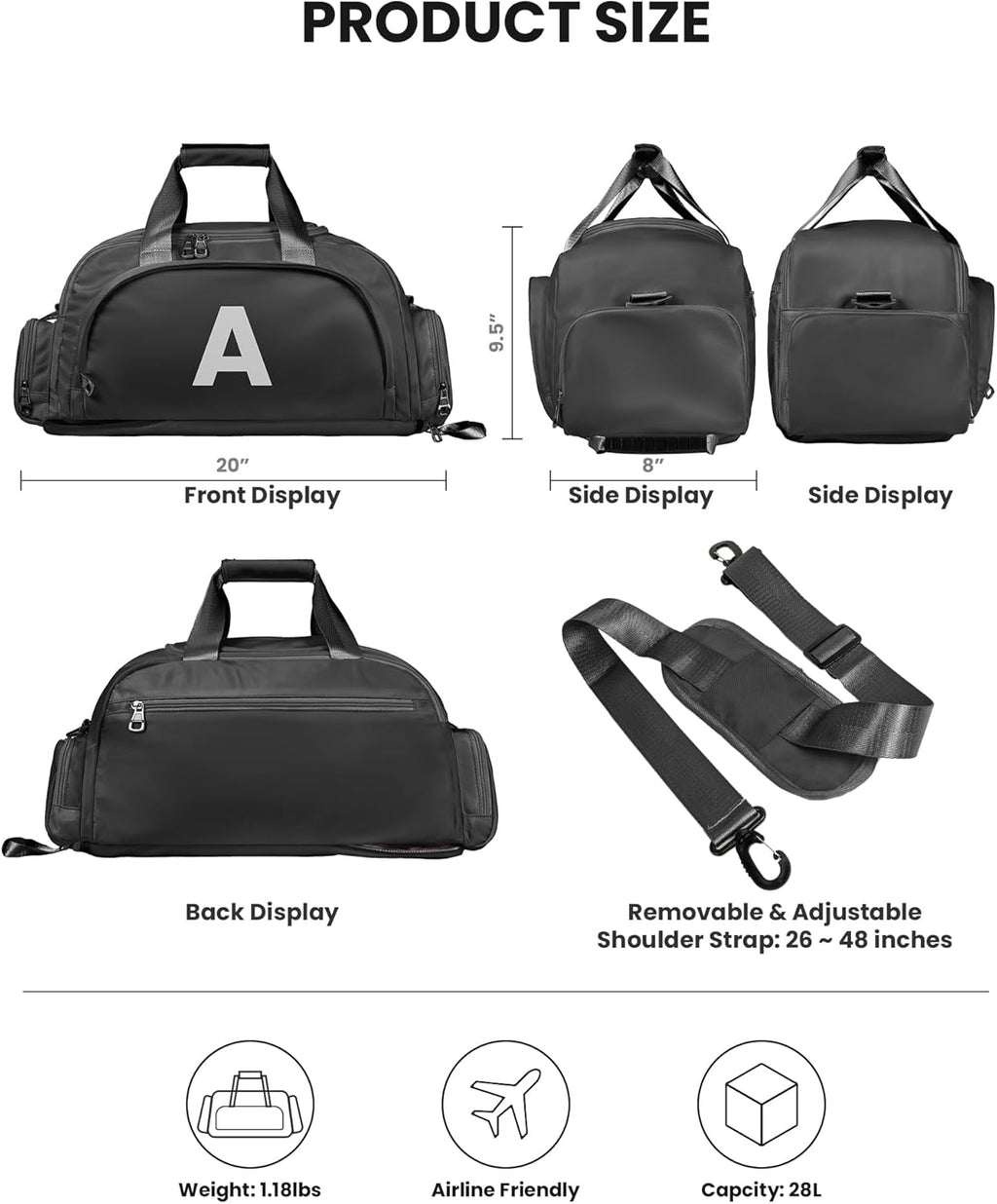 Skiennix Initial Gym Bag - Stylish Dance & Travel Duffle with Shoe Compartment | Monogrammed for Kids (Letter L)