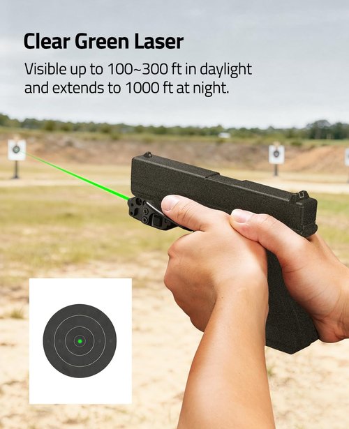 CVLIFE Laser Sight for Pistol with Handstop, Low Profile Rechargeable Pistol Laser Sight Compatible with 21MM Picatinny Rail, Green Laser Beams with Strobe Mode