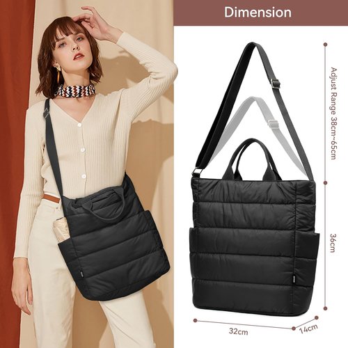 KALIDI Quilted Tote Bag, Puffer Hobo Laptop Bag Anti Splash Crossbody Zipper Shoulder Bag Large Casual Work Daily Women
