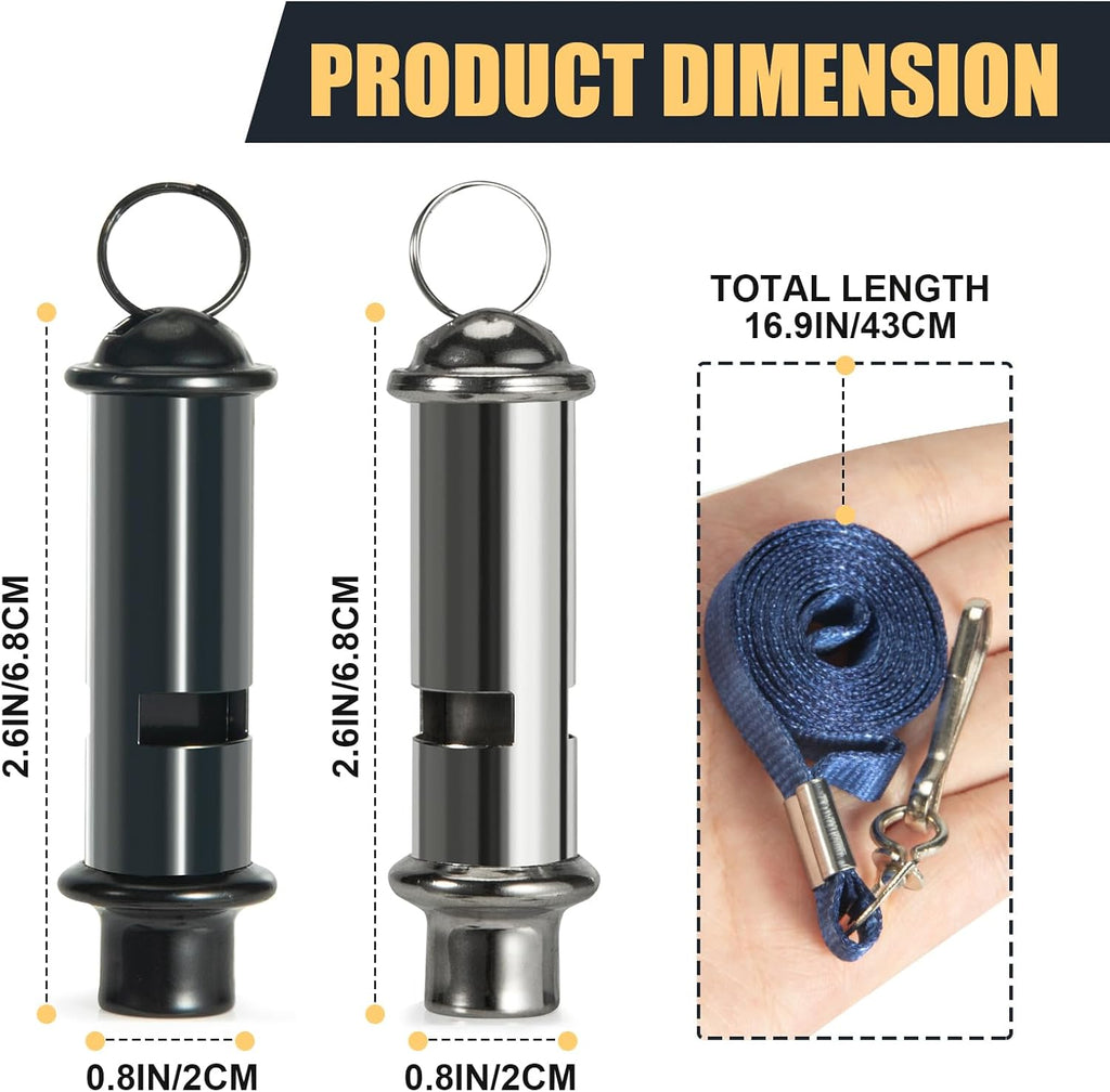 Skiennix Emergency Whistles - 120dB Pealess Safety Whistles with Nylon Lanyards & Case | Black & Silver, Ideal for Hiking & Camping