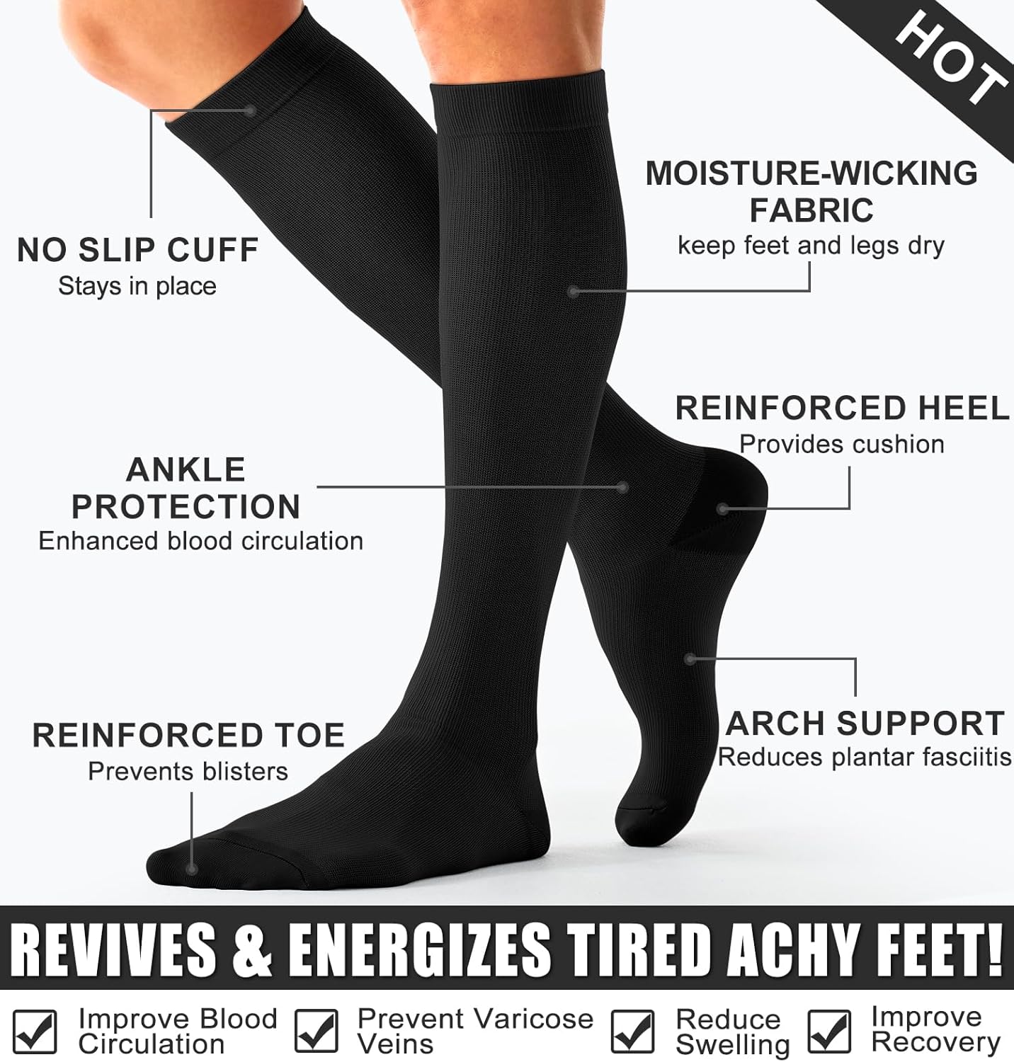 Skiennix Compression Socks - Ultimate Support for Nurses, Running & Recovery | 3 Pairs