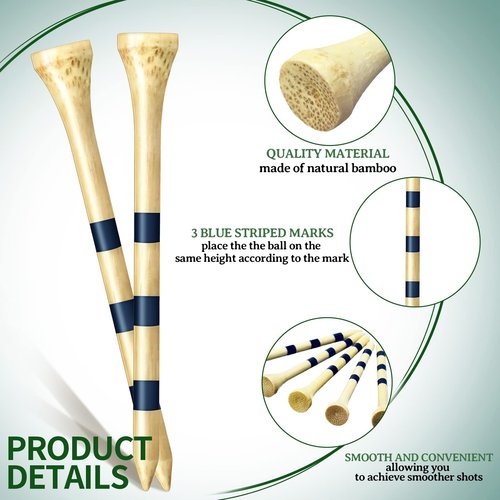 Jadive 500 Pcs Bamboo Golf Tees 3-1/4 Inches Stable Long Wooden Tees for Golf Activities, Natural Color and Blue