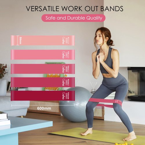 GOCHA Resistance Bands Set (5 Pack) - Premium Natural Latex Loop Bands for Strength Training, Home Workouts, Physical Therapy, Yoga - Exercise Bands with Carry Bag (X-Light to X-Heavy) - Pink