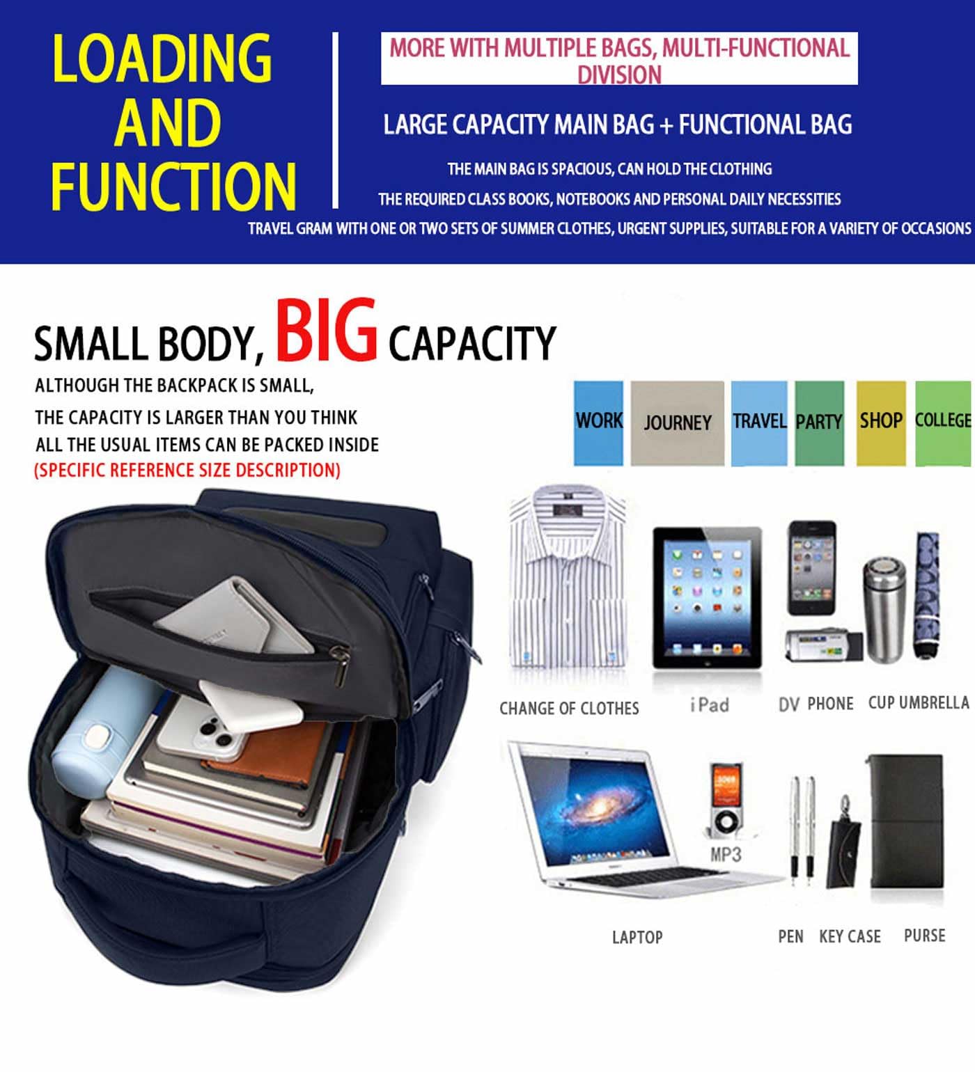 SAIA TIAN Multi-Functional Travel Laptop Backpack, Water-Resistant Large Capacity Bookbag for Work, College, and Weekend Trips