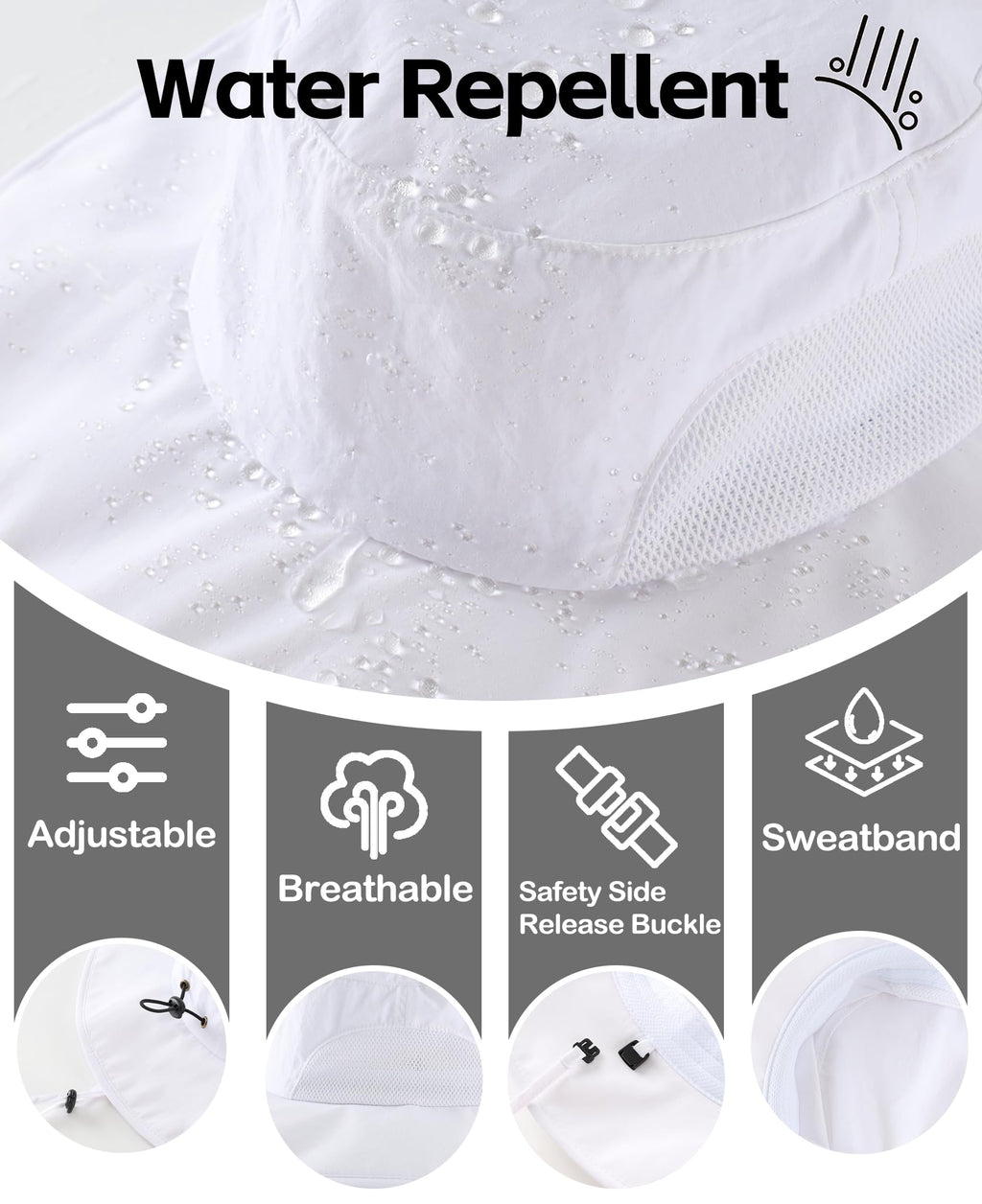 Home Prefer UPF50+ Mens Sun Hat Wide Brim Fishing Hat Airy Mesh UV Protection Portable Bucket Sun Hat White
