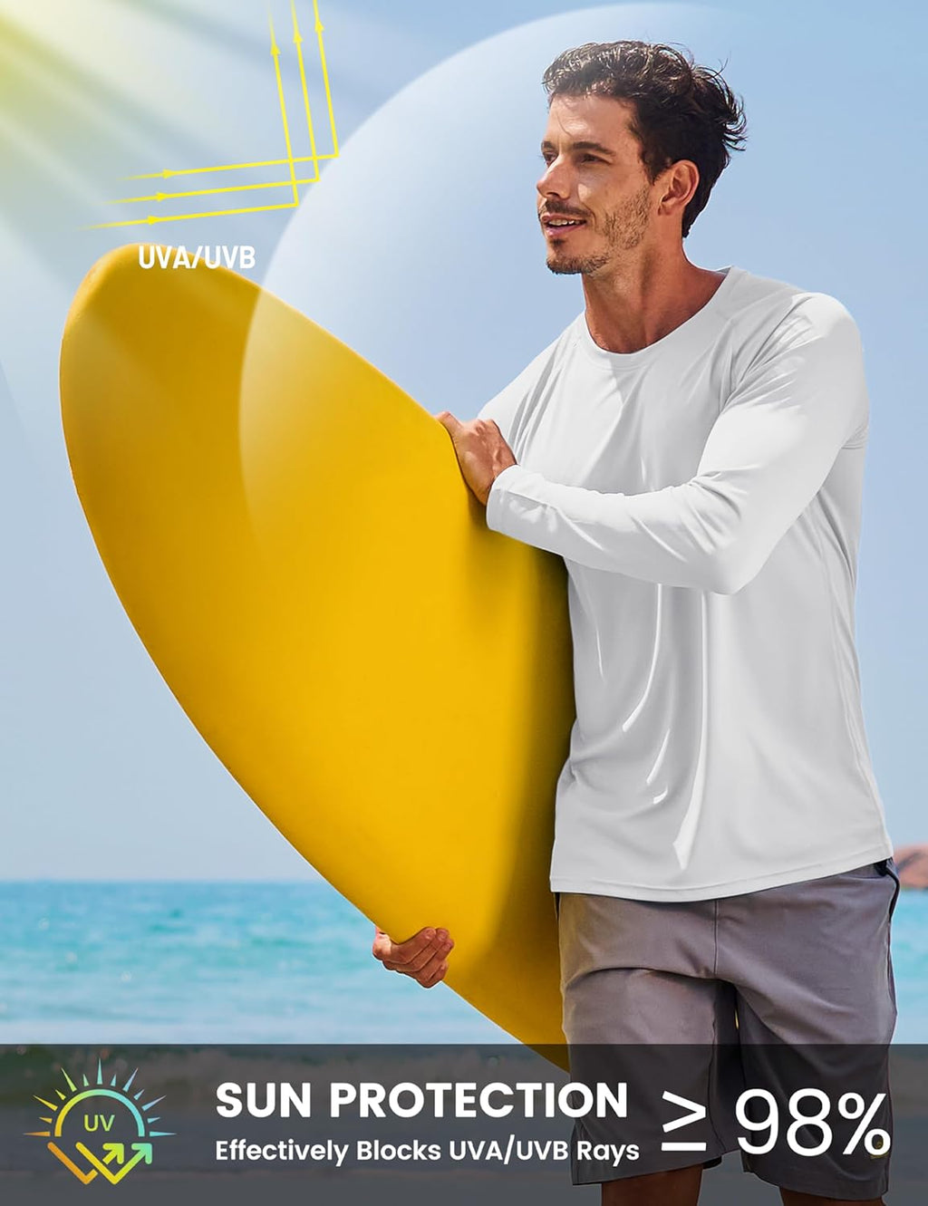 TACVASEN Men's Long Sleeve Workout Shirt - UPF 50+ Sun Protection, Lightweight Dry Fit Rash Guard