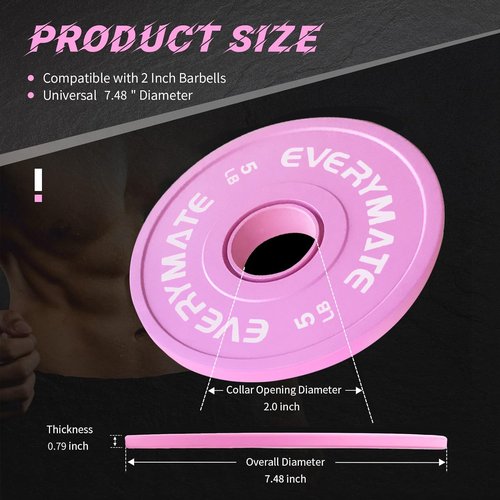 EVERYMATE Pink Change Weight Plates - 5LB Set Fractional Plate Olympic Bumper Plates for Cross Training - Steel Insert Strength Training