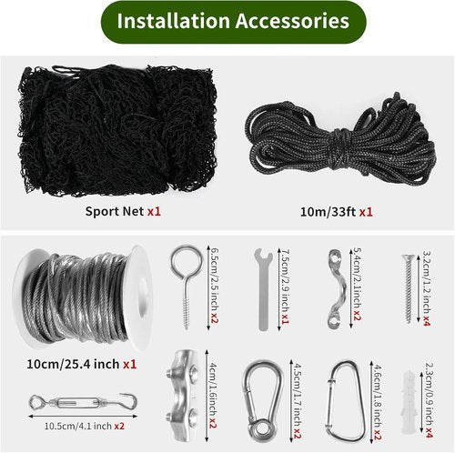 NQB Baseball Softball Backstop Nets - Heavy Duty Sports Nets, Sports Netting Barrier with 33FT Rope & Steel Hanging Kit, Sport Nets for Baseball Basketball Soccer Lacrosse Hockey