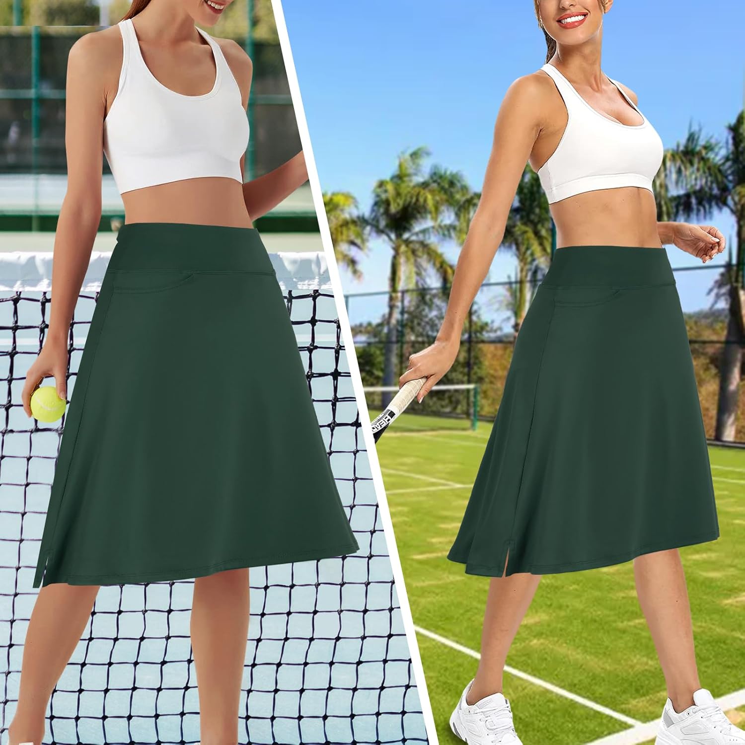 Skiennix Women's Athletic Skorts - Modest Knee-Length Running Skirt | Comfortable Midi Design