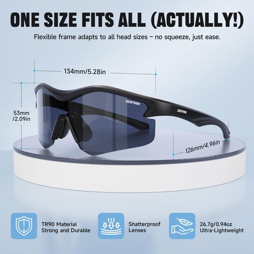 DEAFRAIN Sports Sunglasses for Men Women UV Protection Running Baseball Cycling Fishing Black Glasses TR90 Unbreakable Frame