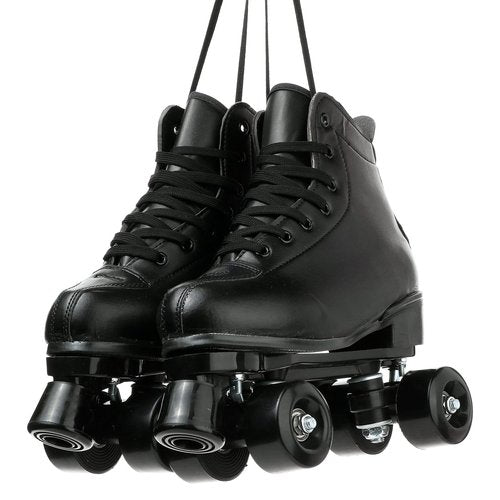 XUDREZ Adjustable High-Top Roller Skates - Soft Leather Four-Wheel Skates for Adults, Boys, Girls (Black Black Wheel, Women's 7.5 / Men's 6)