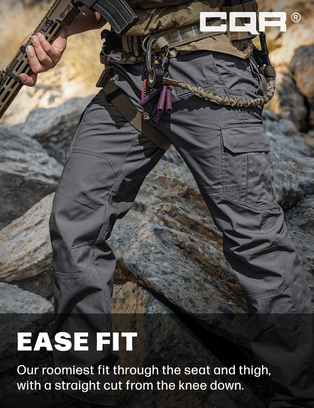 CQR Men's Tactical Pants, Water Resistant Ripstop Cargo Pants, Lightweight EDC Work Hiking Pants, Outdoor Apparel, Raider Charcoal, 44W x 32L