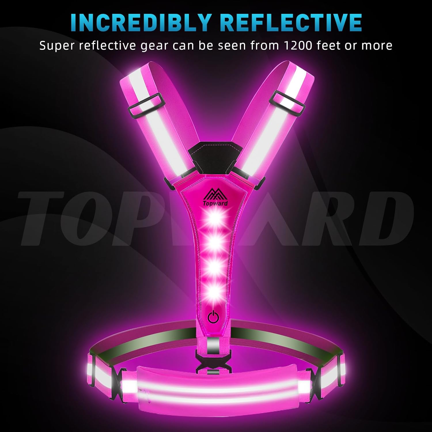 Topward LED Reflective Vest - USB-C Rechargeable Night Running Gear | High Visibility for Dog Walking & Cycling
