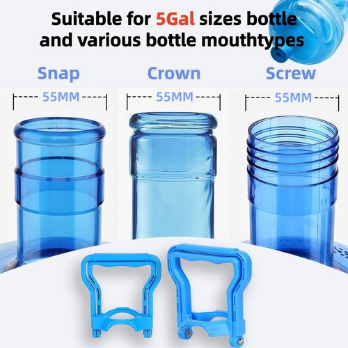 5 Gallon Water Bottle Carrier 2Pcs Set with 4 Jug Cap Jug Carrier, Heavy-Duty Ergonomic Handle with Dual-Mode Lift, Non-Slip Design for Easy and Secure Carrying, Fits Standard 5-Gallon Water Jugs
