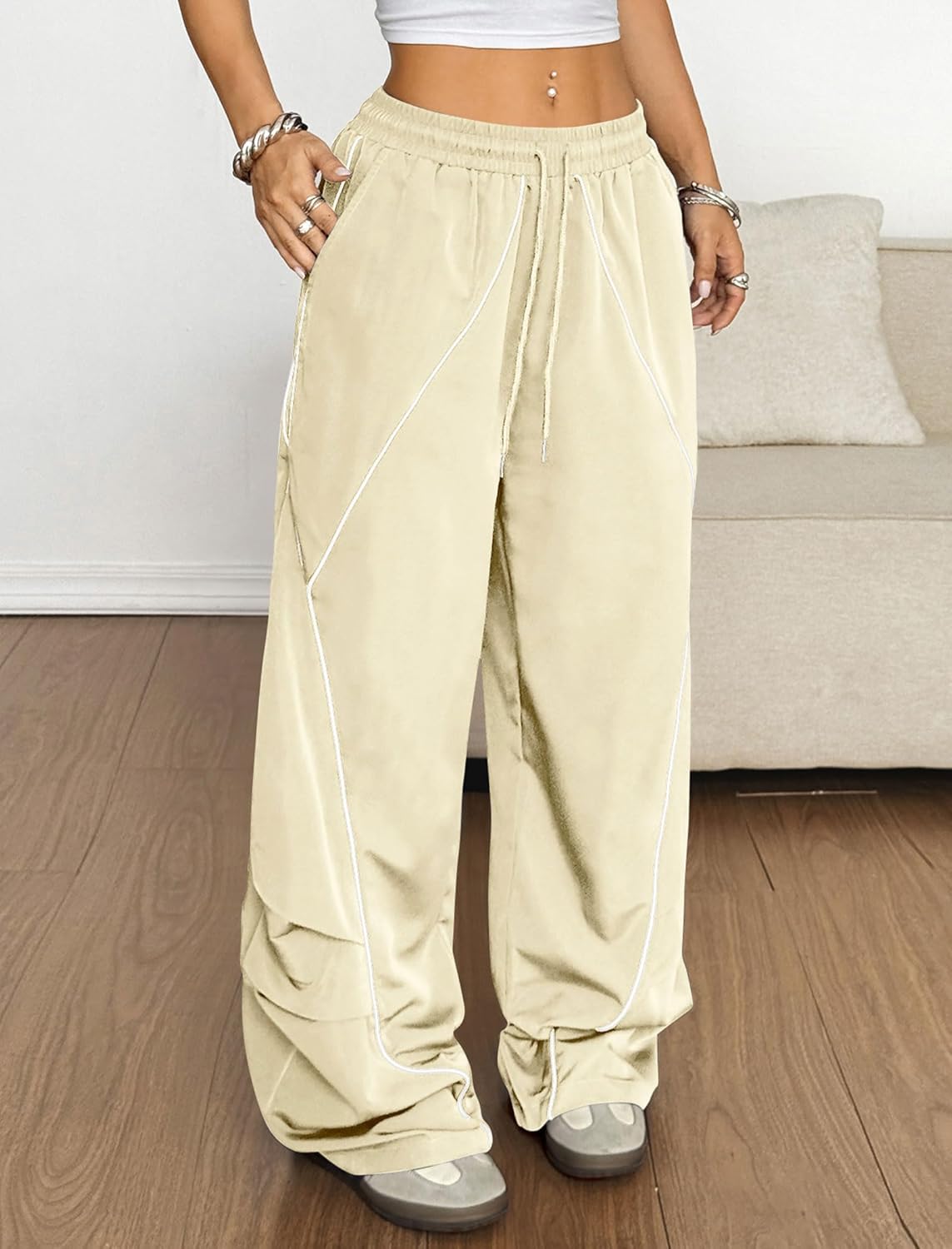 ZAFUL Women's Baggy Wide Leg Sweatpants - Elastic Waist with Side Stripes | Comfortable Loose Fit Trousers