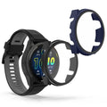 kwmobile Cover Compatible with Garmin Forerunner 965 Covers - 2X Tempered Glass with Plastic Frame - Black/Dark Blue