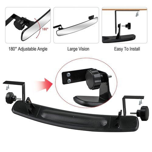 AWELCRAFT Golf Cart Rear View Mirror - 16.5" Wide 180° Panoramic, Easy Installation for EZGO, Club Car, Yamaha & Other Golf Carts