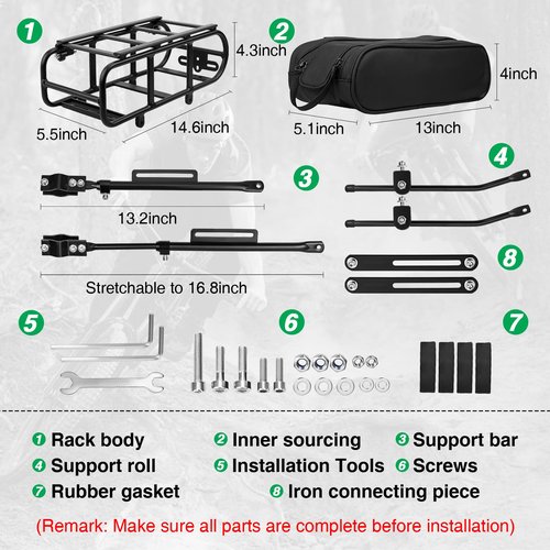Aluminum Rear Bike Rack - Universal Adjustable Touring Carrier with 55lbs Load Capacity, Quick Release System & 5L Waterproof Multifunctional Bag