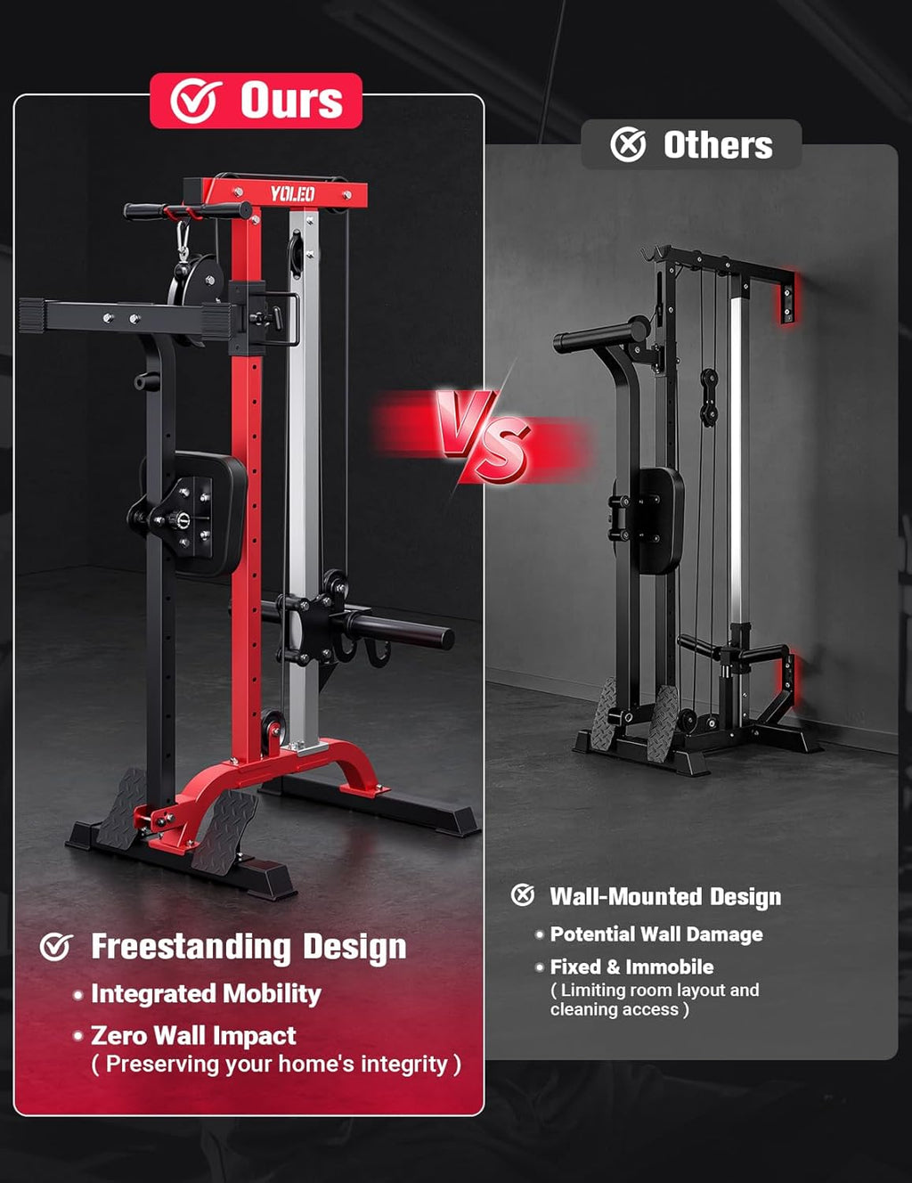 YOLEO Cable Machine - 2-in-1 Home Gym Rowing & LAT Pulldown Station | 450 Lbs Capacity, Includes LAT Bar & Tricep Rope