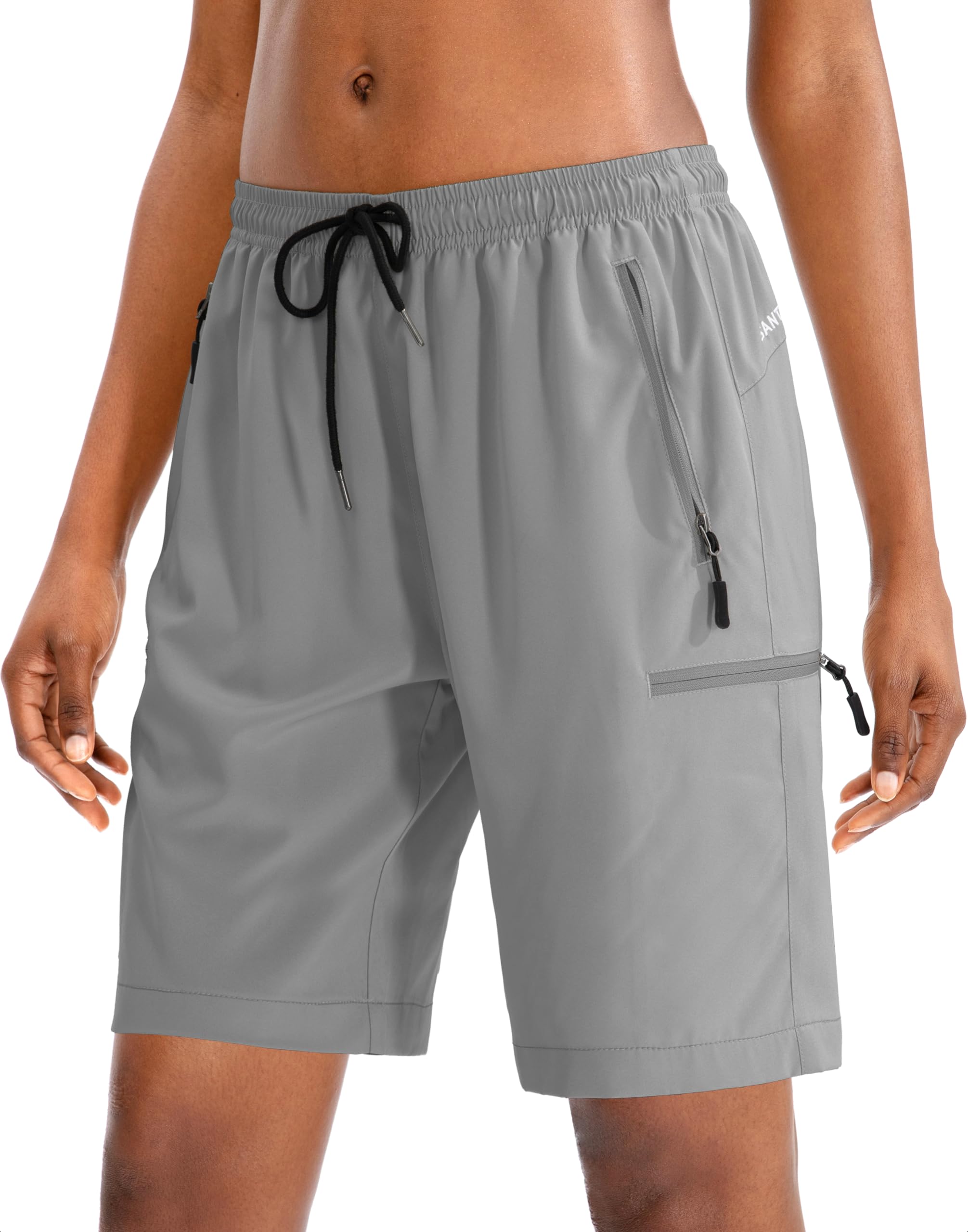 SANTINY Women's 5''/ 7''/9'' Hiking Cargo Shorts Quick Dry Lightweight Summer Shorts for Women Athletic Golf Zipper Pockets(Light Grey_XL)
