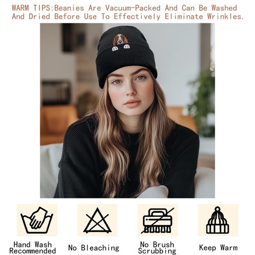 solid can Basset Hound Gifts Dog Beanie hat Embroidered Basset Hound Winter Knitted Beanies Hats Dog Lover Gifts Skull Caps for Women Men