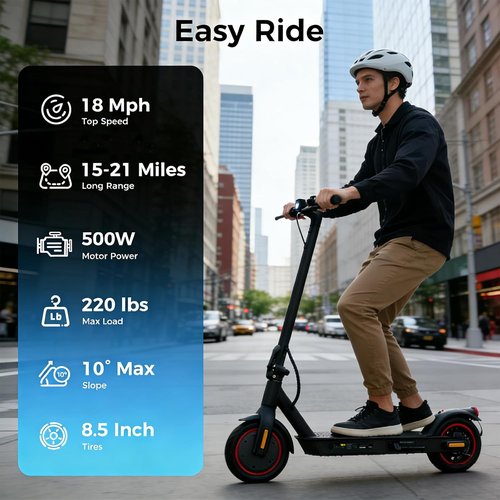Electric Scooter - 500W Motor, 21 MPH Top Speed, 21 Miles Range | 8.5'' Tires for Adults & Teens