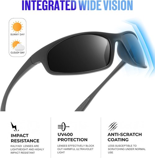 KALIYADI Polarized Men's Sunglasses - UV Protection Sport Glasses for Running, Cycling & Fishing
