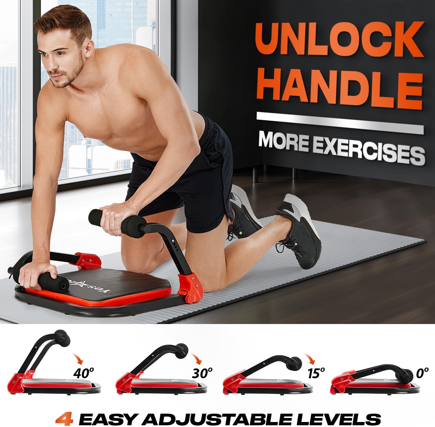 Yes4All Ab Crunch Machine For Total Body & Core Abdominal, Situp Lockable With Ergonomic Foam Handle & 2 Resistance Bands