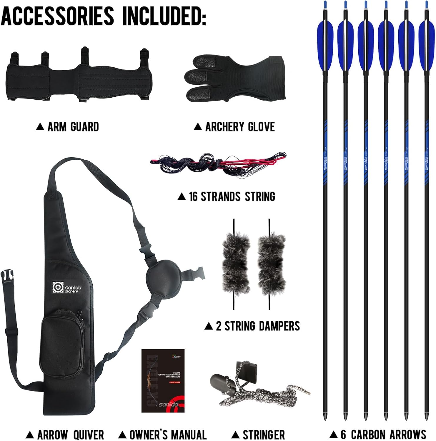 Sanlida Eagle X9 Recurve Bow Set - 58" Takedown Bow for Adults | 25-60 Lbs, Ideal for Outdoor Practice