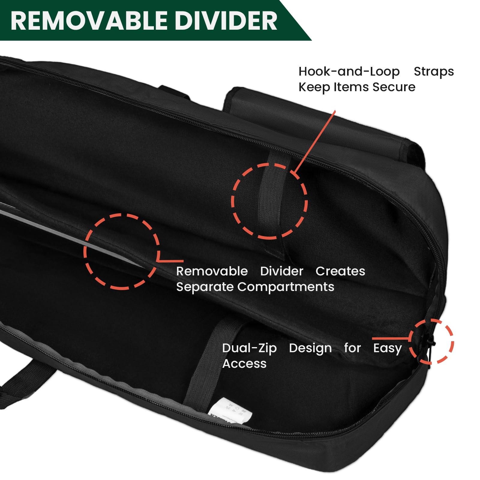 HUNTSEN Soft Case 38" 42" 46" 52" Bag with Padded Handle - Adjustable Sling Dual Lockable Zippers, Multiple Pouches Outdoor Accessory Bags (Black, 52")