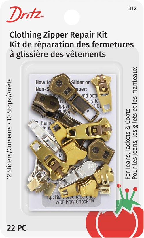 Dritz Zipper Repair Kit - 22 Assorted Sliders & Stops for Easy Clothing Fixes