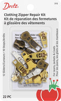 Dritz Zipper Repair Kit - 22 Assorted Sliders & Stops for Easy Clothing Fixes