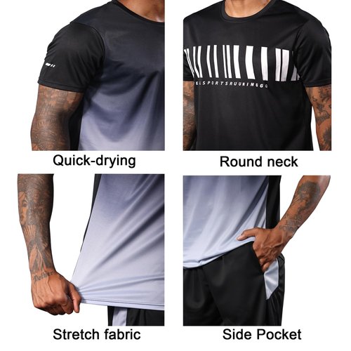 BUYJYA 3 Pack Men's Gym Shorts Shirt Set Workout Athletic Basketball Running Football Elastic Waist with Pocket Gifts